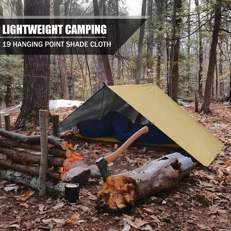 19 Hang Point Tarp Waterpoof Survival Bushcraft Sun Shelter Beach Shade Tent Outdoor Canopy Backpacking Tourist Awning 3x4m