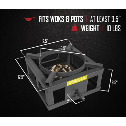 12 Single Propane Outdoor Burner with Built-in Wok Ring 45000 BTU Stainless Steel Black Ideal for Stir Frying Camping Side Burn