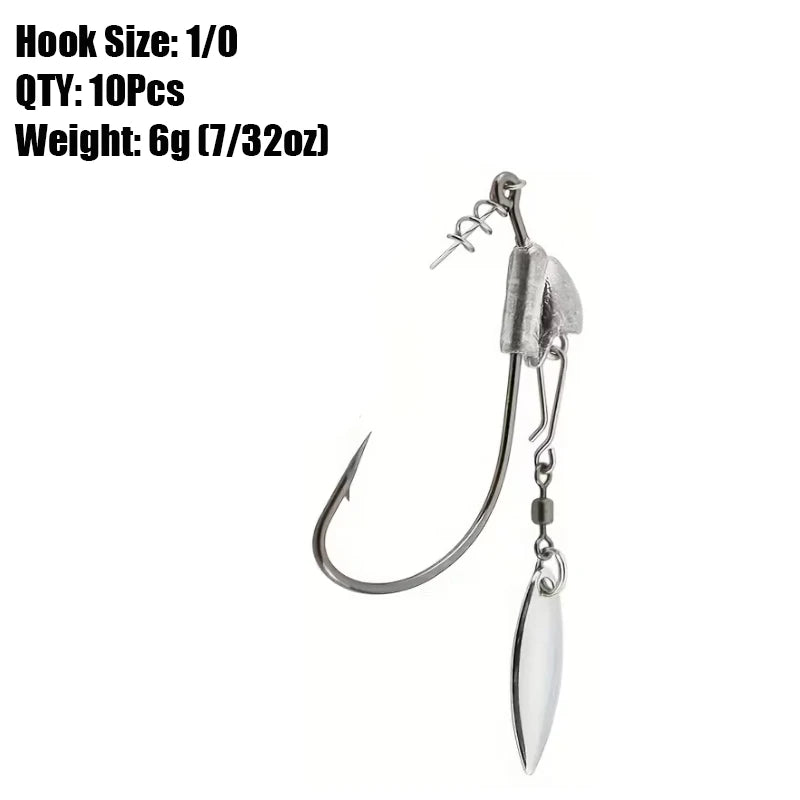 10Pcs Underspin Jig Head Swimbait Hooks Bass Trout Weighted Fishing Hook Lures with Spinner Blades