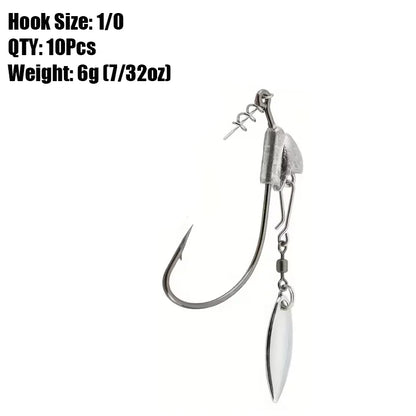 10Pcs Underspin Jig Head Swimbait Hooks Bass Trout Weighted Fishing Hook Lures with Spinner Blades