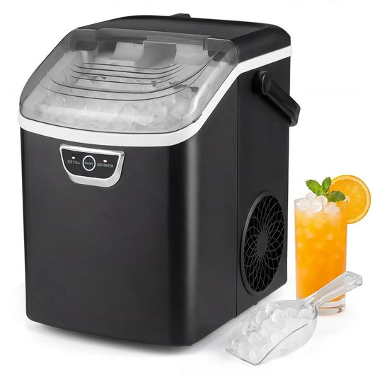 Nugget Ice Maker Countertop with Handle, 33 Lbs 24H Soft Chewable Ice, Ready in 6 Mins, Auto-Cleaning, Audible Ice Full Alarm
